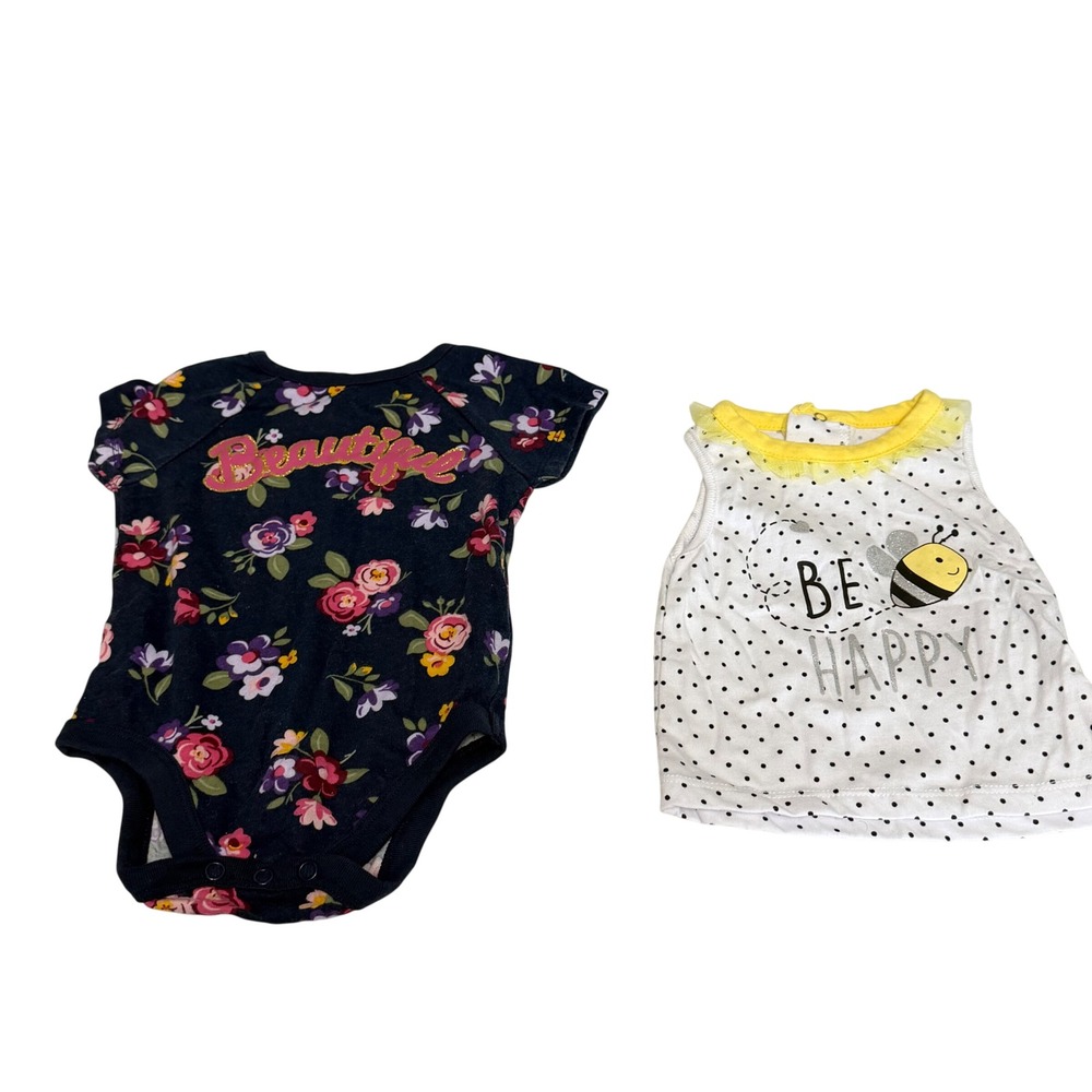 Garanimals DDG Darlings Baby Girl 6-9M Floral Bodysuit Bee Polka Dot Top Lot 2pc